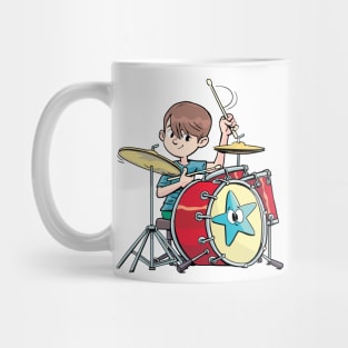 boy beats the drums briskly and agilely Mug